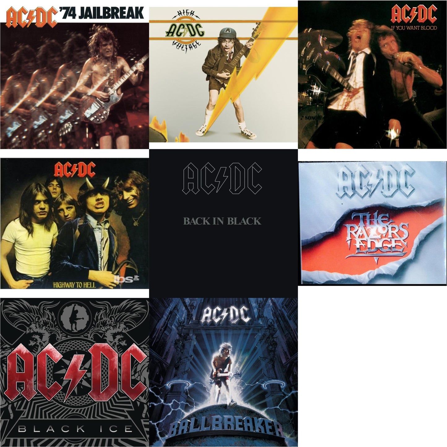 Ac/Dc - 74 Jailbreak & High Voltage & If You Want Blood You've Got It & Highway To Hell & Back In Black & Razor's Edge & Black Ice & Ballbreaker - CD Bundle