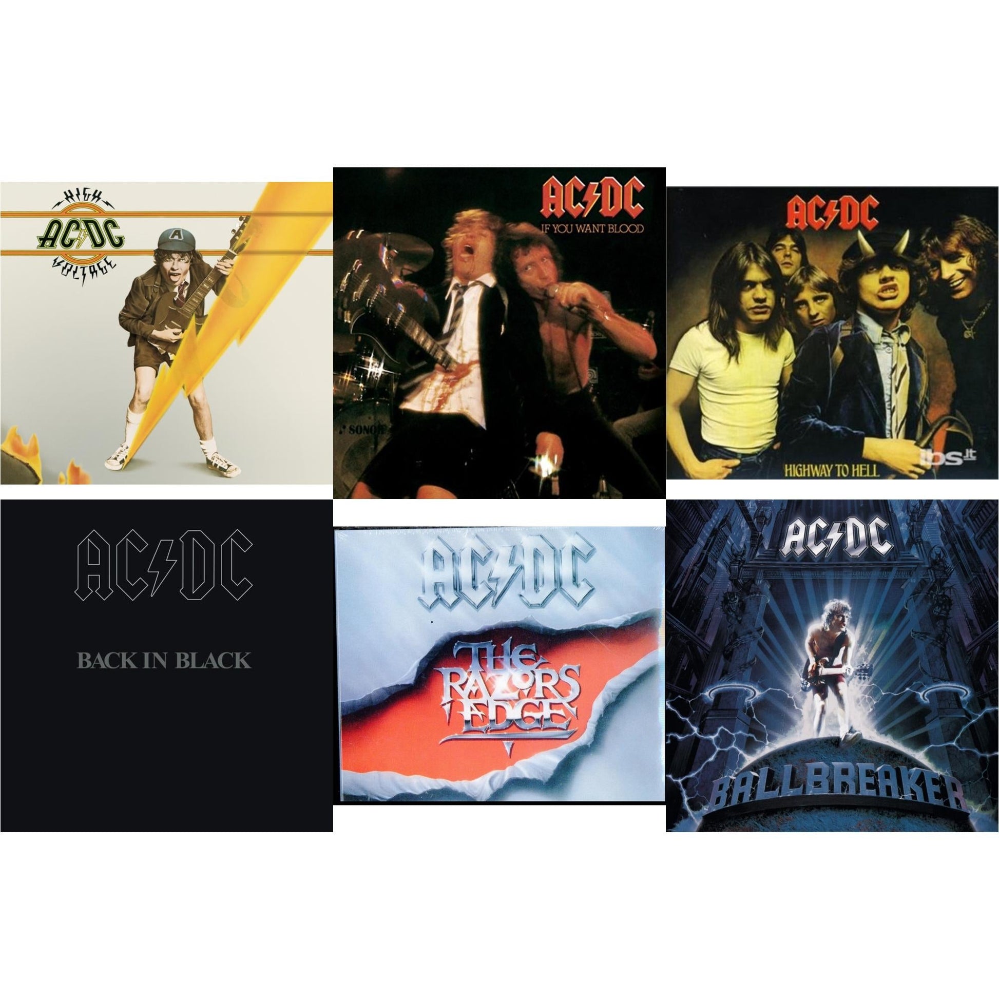 Ac/Dc - High Voltage & If You Want Blood You've Got It & Highway To Hell & Back In Black & Razor's Edge & Ballbreaker - CD Bundle