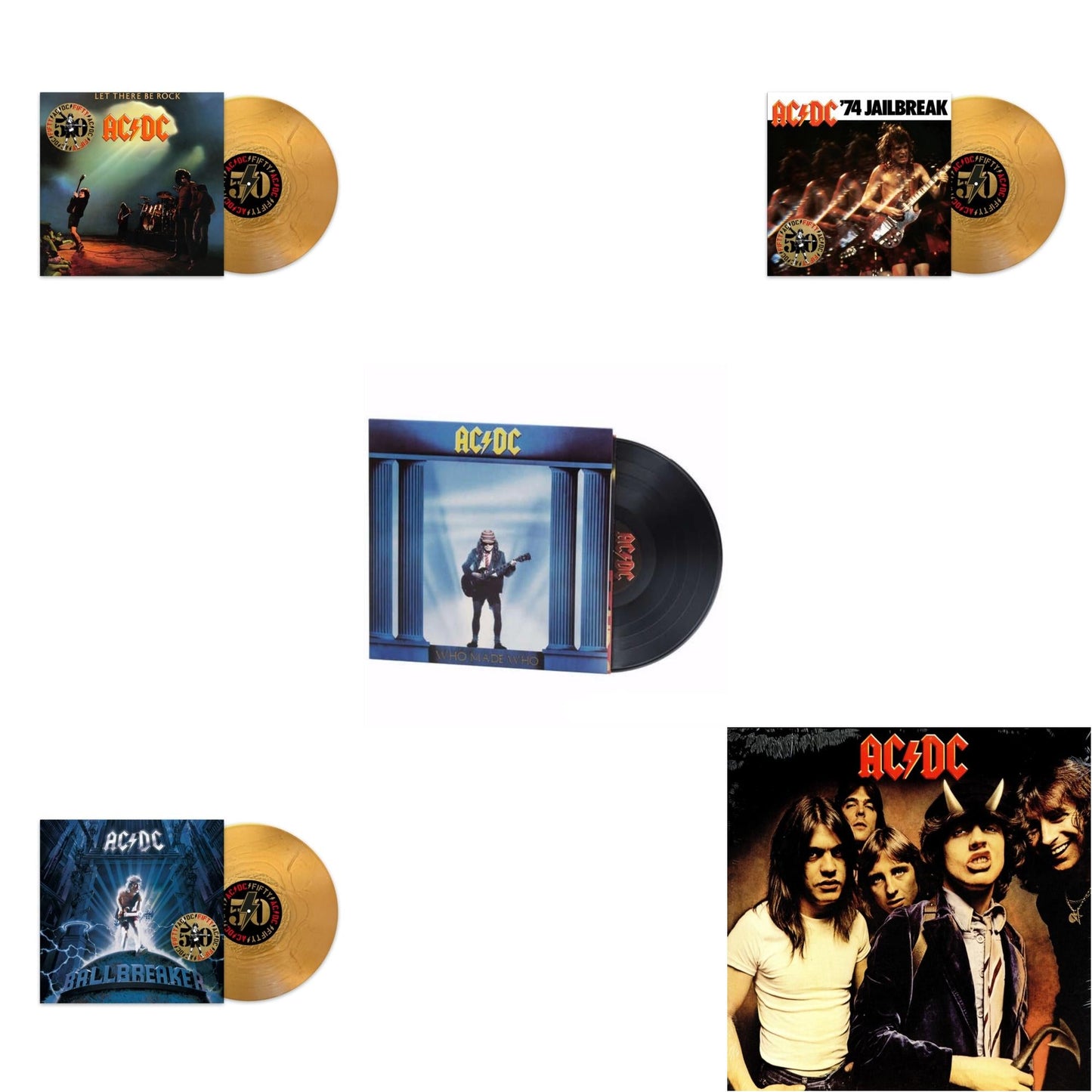 Ac/Dc - Let There Be Rock (50Th Anniversary/Gold Color LP Vinyl) & Ballbreaker (50Th Anniversary/Gold Color LP Vinyl) & Who Made Who (180G) & 74 Jailbreak (50Th Anniversary/Gold Color LP Vinyl) & Highway To Hell (180G)