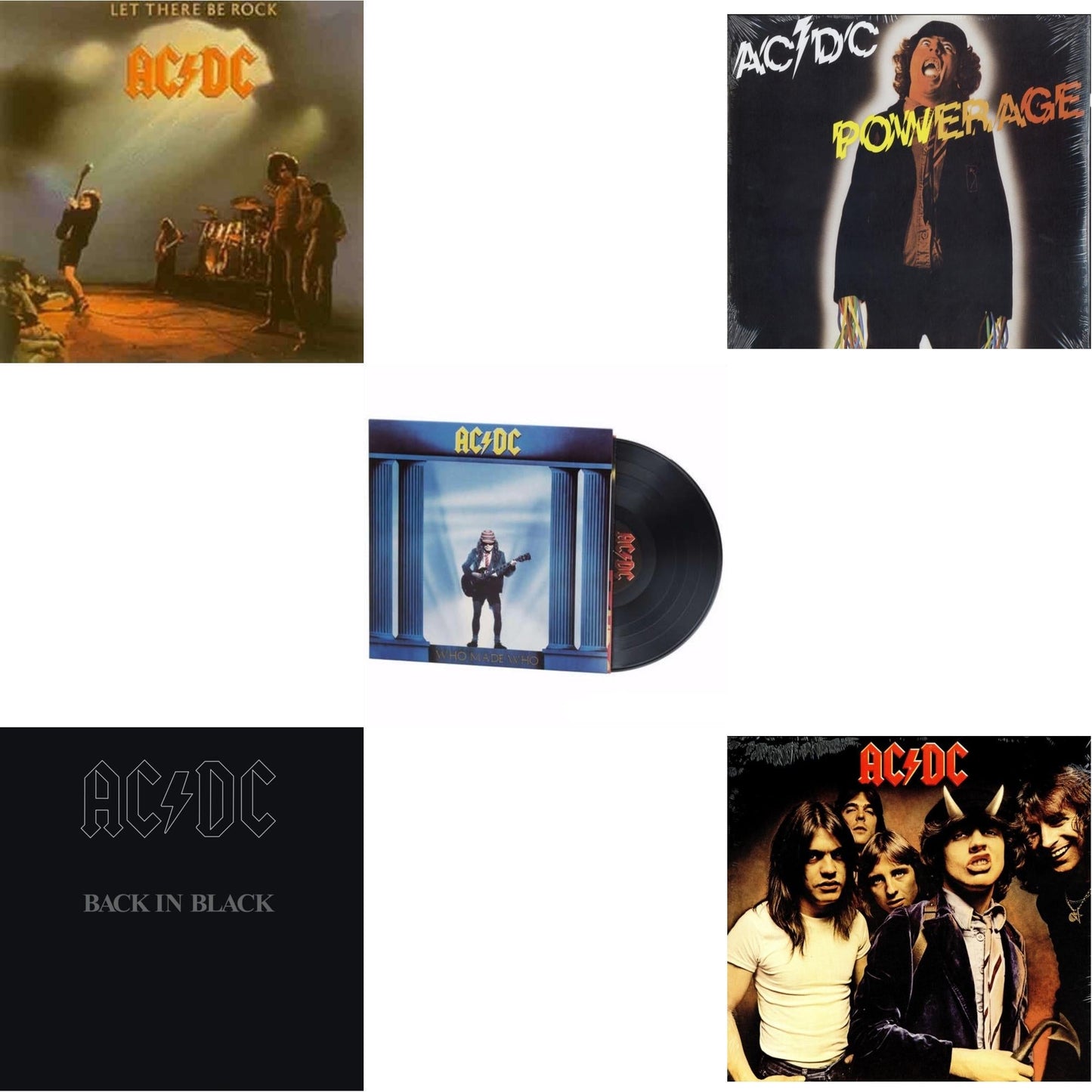 Ac/Dc - Let There Be Rock (180G) & Powerage (180G) & Highway To Hell (180G) & Back In Black (180G) & Who Made Who (180G) - LP Vinyl Bundle