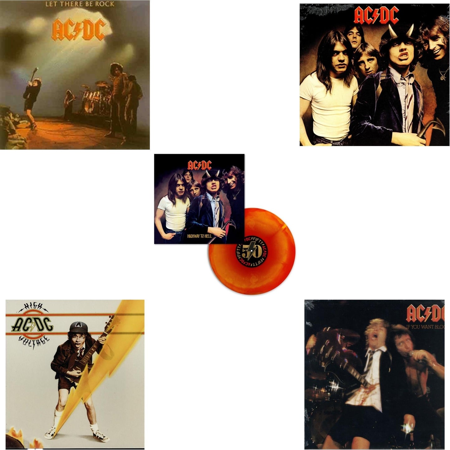Ac/Dc - Highway To Hell (Orange Blend LP Vinyl) & High Voltage (180G) & Let There Be Rock (180G) & If You Want Blood You've Got It (180G) & Highway To Hell (180G)