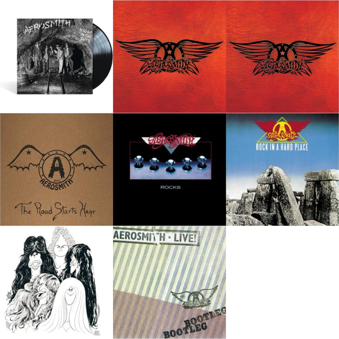 Aerosmith - Night In The Ruts & Greatest Hits (4LP) & Greatest Hits & 1971: The Road Starts Here & Rocks & Rock In A Hard Place & Draw The Line & Live! Bootleg (2LP)