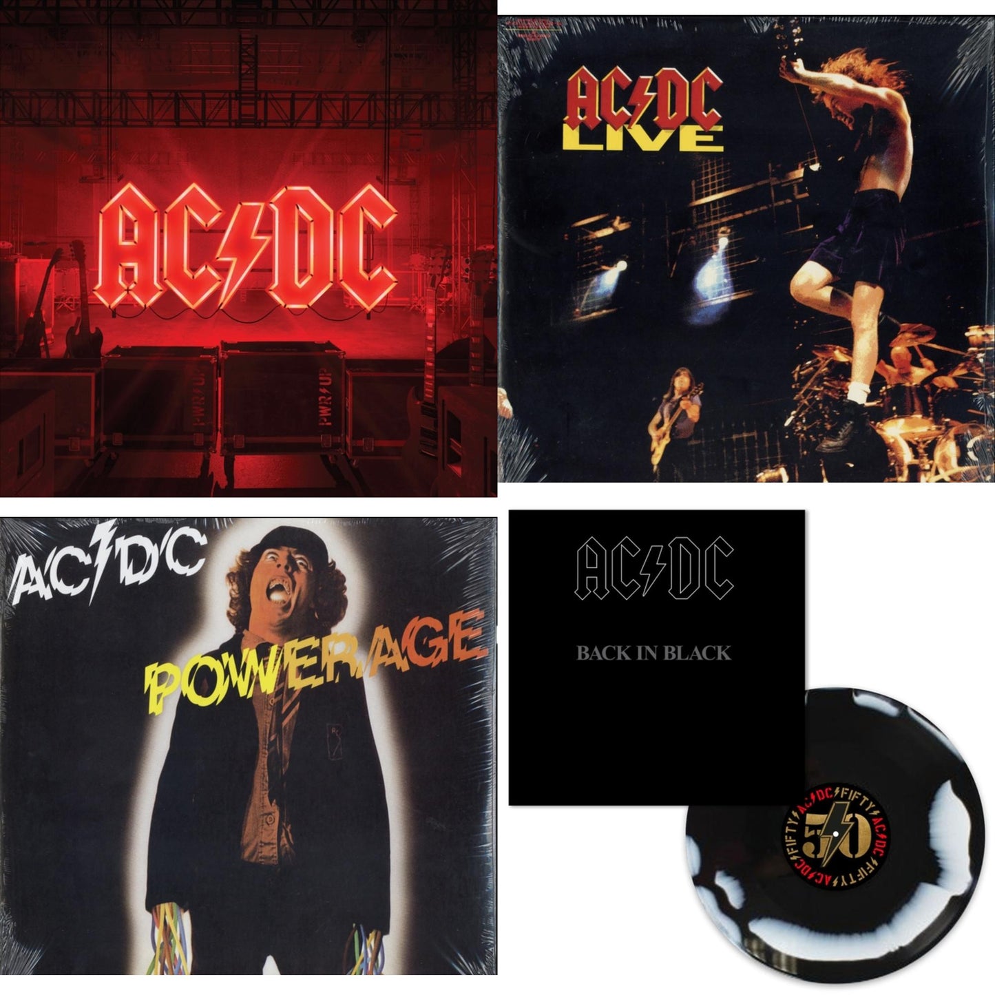 Ac/Dc - Power Up (180G/Gatefold Jacket/Inner Sleeve) & Back In Black (Black/White Blend LP Vinyl) & Powerage (180G) & Live (2LP/180G)