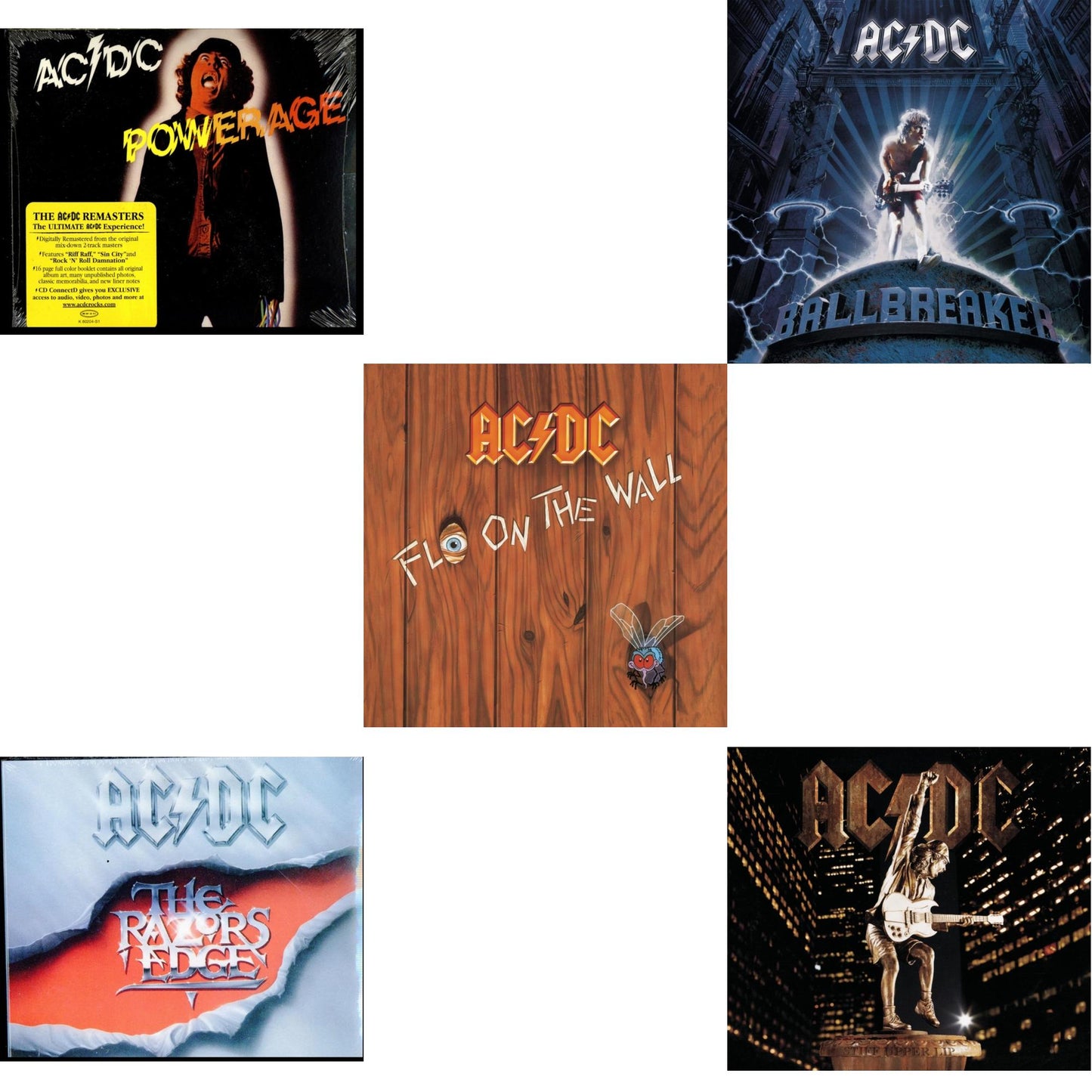 Ac/Dc - Powerage & Razor's Edge & Fly On The Wall & Ballbreaker & Stiff Upper Lip - CD Bundle