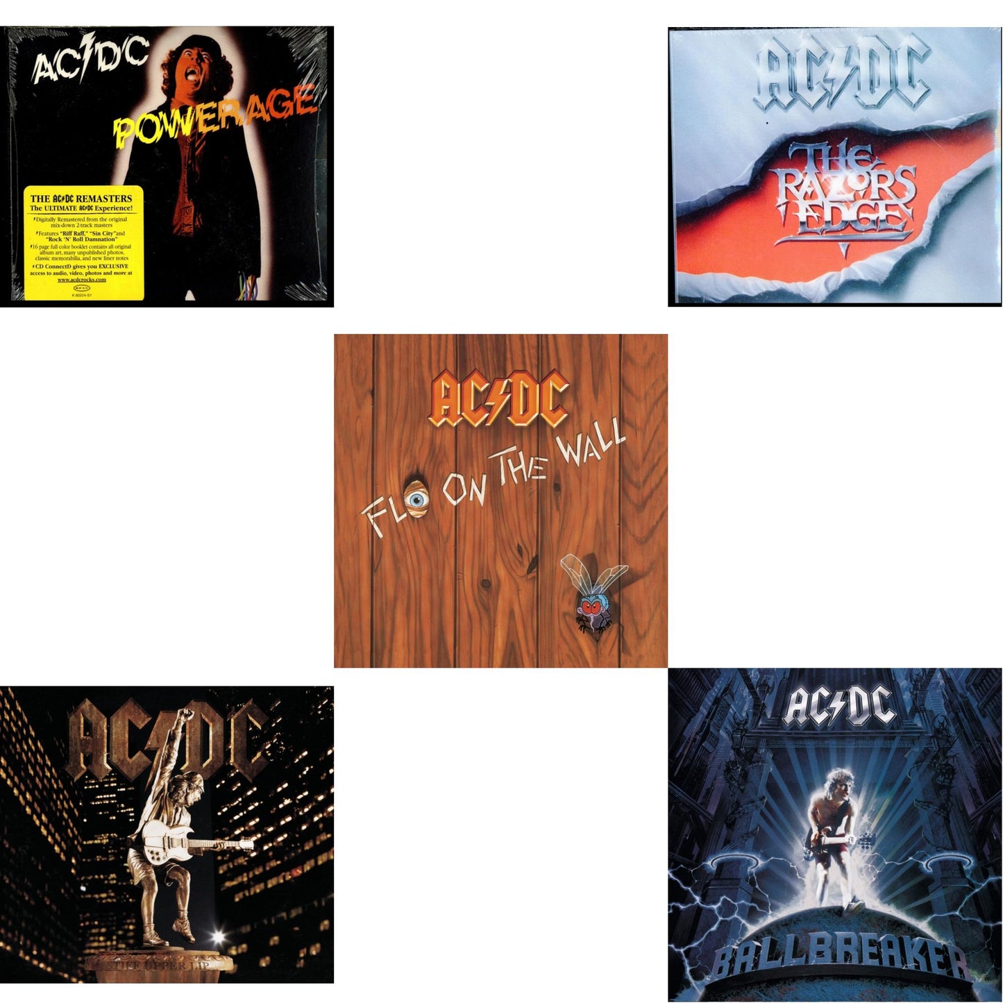 Ac/Dc - Powerage & Stiff Upper Lip & Fly On The Wall & Razor's Edge & Ballbreaker - CD Bundle