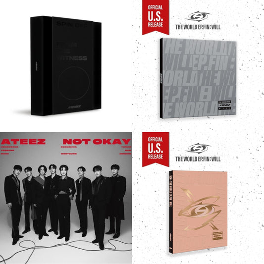 Ateez - Spin Off : From The Witness (Witness Version) (Limited) & World Ep.Fin : Will - (Digipak) (Us Basic) & Not Okay(Limited Edition B) & World Ep.Fin : Will - (A Ver.) (Us Basic) - CD Bundle