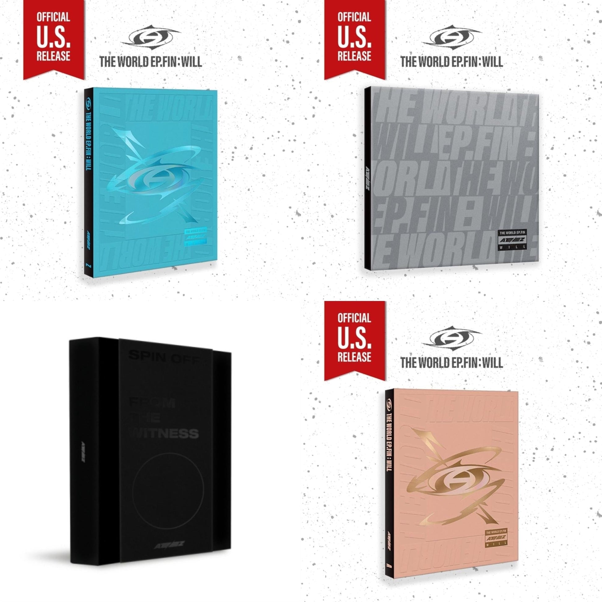 Ateez - World Ep.Fin : Will - (Z Ver.) (Us Basic) & World Ep.Fin : Will - (Digipak) (Us Basic) & Spin Off : From The Witness (Witness Version) (Limited) & World Ep.Fin : Will - (A Ver.) (Us Basic) - CD Bundle