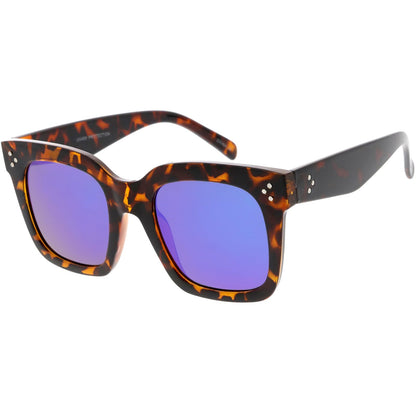 Bold Oversize Flat Mirror Lens Square Frame Horn Rimmed Sunglasses 50mm - A100