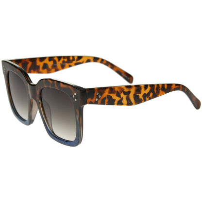 Bold Oversize Flat Mirror Lens Square Frame Horn Rimmed Sunglasses 50mm - A100