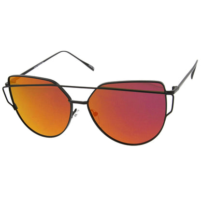 Oversize Thin Cross Brow Mirrored Flat Lens Sunglasses A545