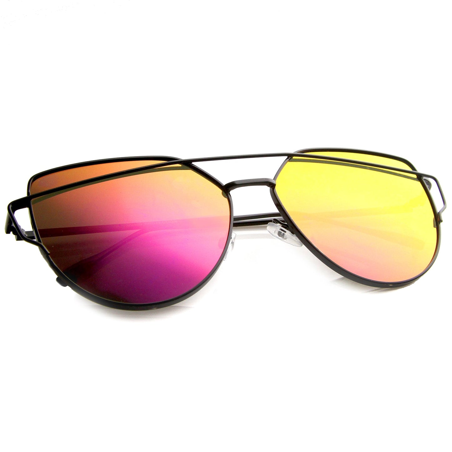 Oversize Thin Cross Brow Mirrored Flat Lens Sunglasses A545