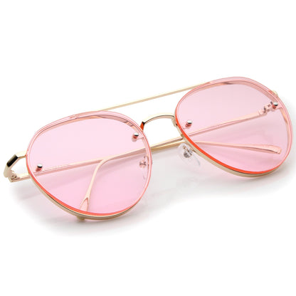 Retro Modern Rimless Flat Color Lens Aviator Sunglasses A826