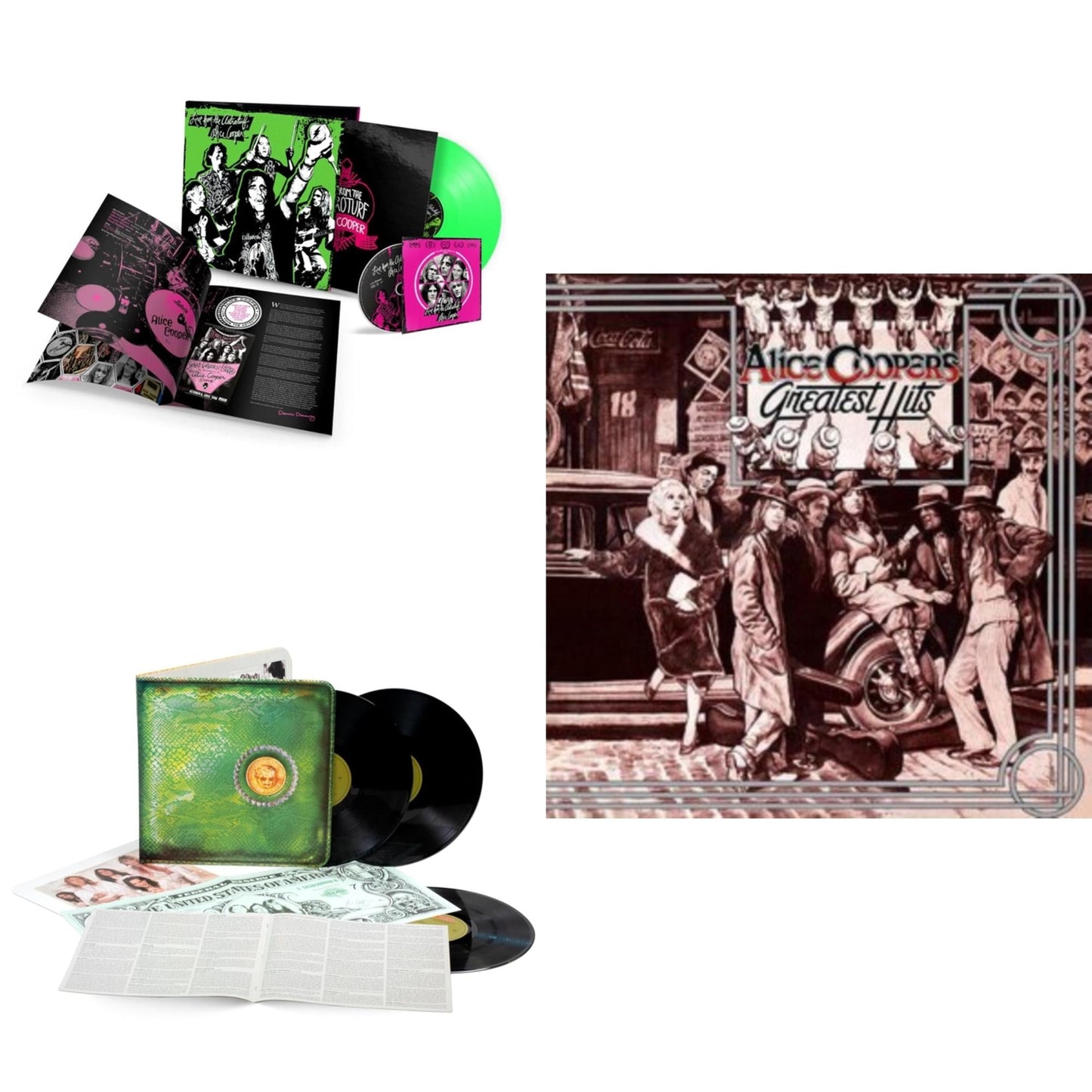 Alice Cooper - Live From The Astroturf (Glow-In-The-Dark LP Vinyl/DVD) & Billion Dollar Babies (50Th Anniversary/Deluxe/3LP) & Alice Cooper's Greatest Hits (180G/Limited Anniversary Edition)