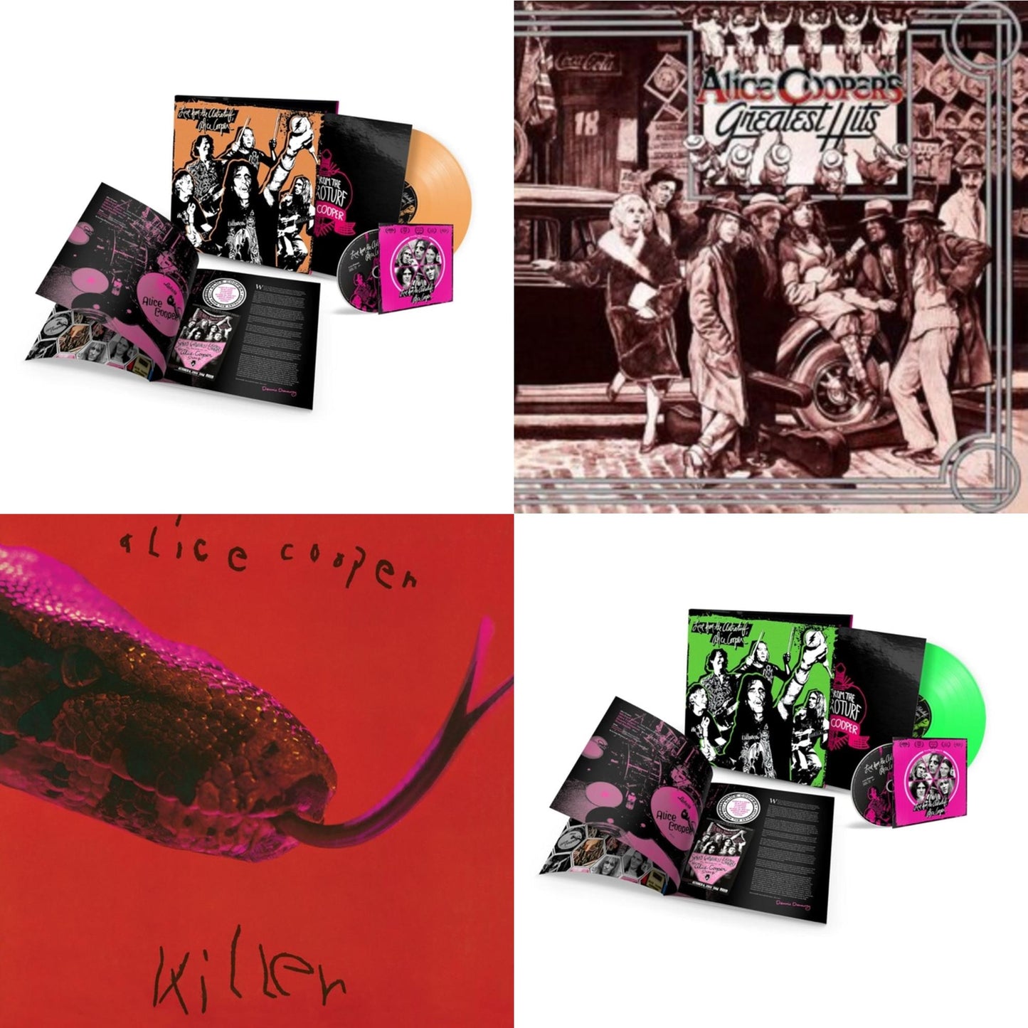 Alice Cooper - Live From The Astroturf (Glow-In-The-Dark LP Vinyl/DVD) & Live From The Astroturf (Apricoot LP Vinyl/DVD) & Killer (Expanded & Remastered/3LP) & Alice Cooper's Greatest Hits (180G/Limited Anniversary Edition)