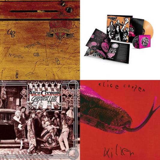 Alice Cooper - School's Out (Expanded & Remastered/3LP) & Live From The Astroturf (Apricoot LP Vinyl/DVD) & Alice Cooper's Greatest Hits (180G/Limited Anniversary Edition) & Killer (Expanded & Remastered/3LP)