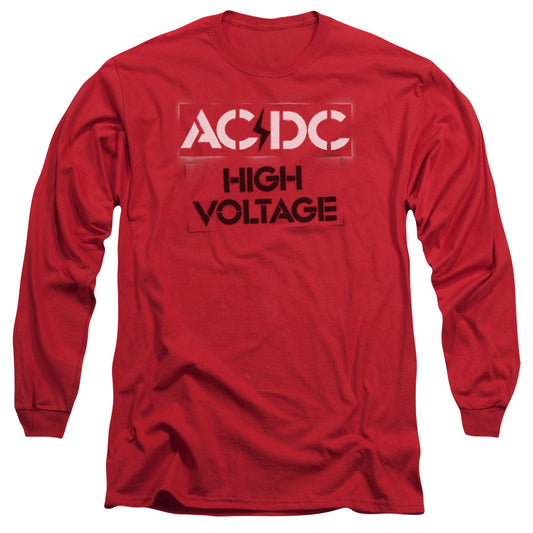 ACDC High Voltage Stencil Mens Long Sleeve Shirt Red