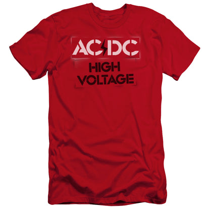 ACDC High Voltage Stencil Premium Bella Canvas Slim Fit Mens T Shirt Red