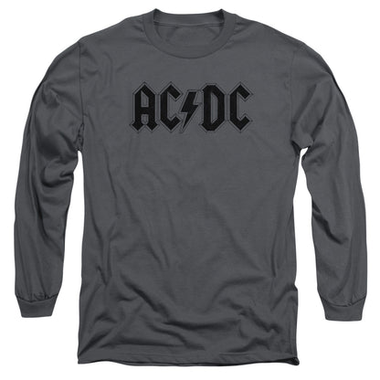 AC/DC Worn Logo Mens Long Sleeve Shirt Charcoal Officially Licensed