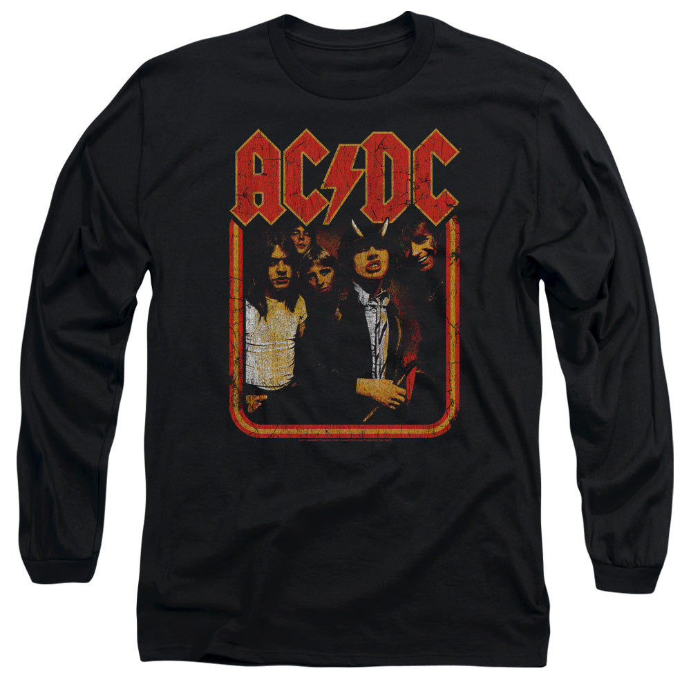 AC/DC Group Distressed Mens Long Sleeve Shirt Black Officially Licensed