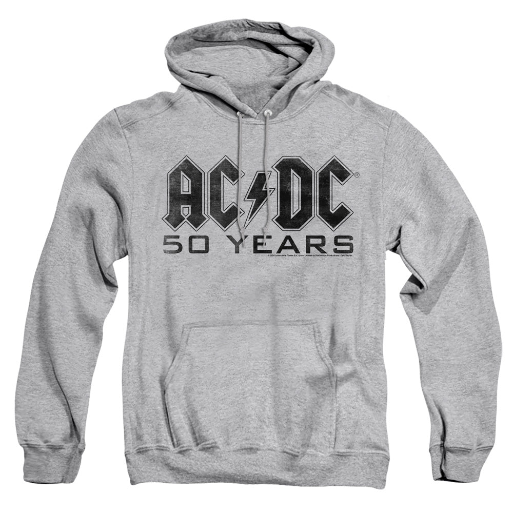 AC/DC 50 Years Logo Black Mens Hoodie Athletic Heather Officially Licensed