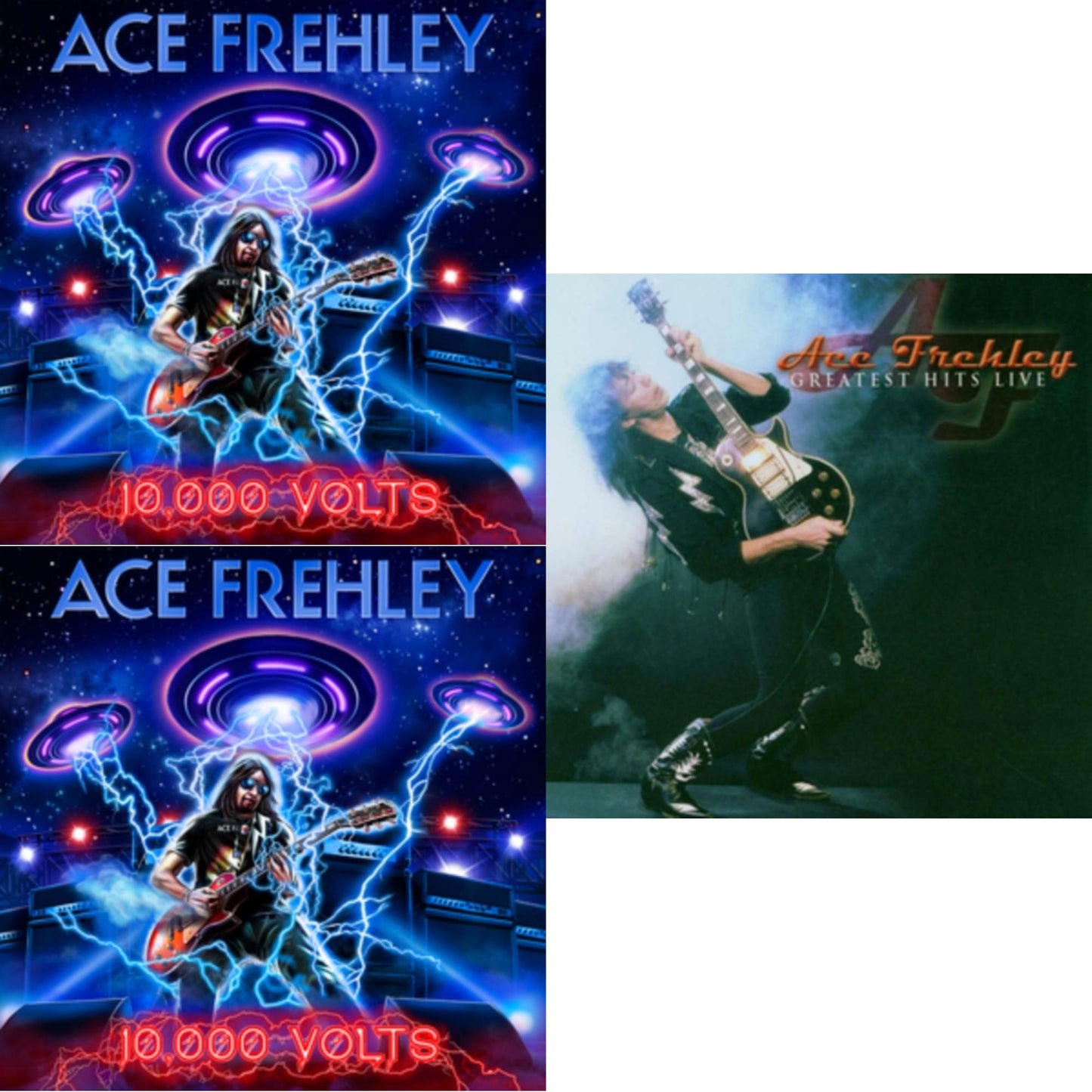 Ace Frehley - 10,000 Volts (Edge Only Splatter/Metal Gym Locker/Red Splatter LP Vinyl) & 10,000 Volts (Orange Tabby LP Vinyl) & Greatest Hits Live