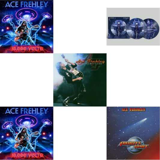 Ace Frehley - Greatest Hits Live & 10,000 Volts (Edge Only Splatter/Metal Gym Locker/Red Splatter LP Vinyl) & 10,000 Volts (Orange Tabby LP Vinyl) & Origins: Vol. 2 (Picture Disc) & Frehley's Comet (Red & Blue Hand Poured Effect LP Vinyl)