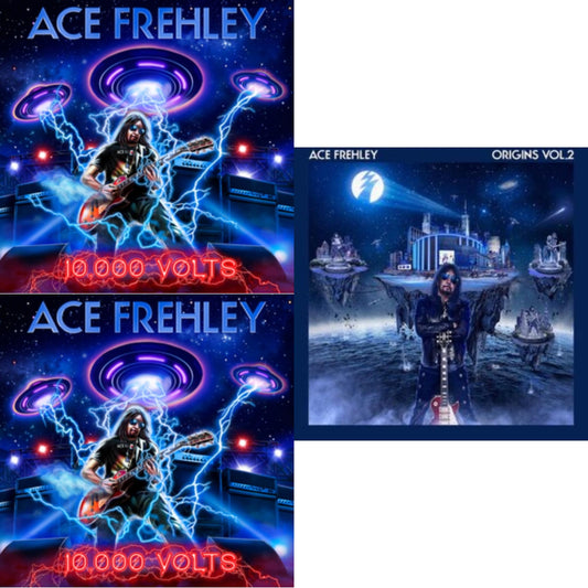 Ace Frehley - 10,000 Volts (Edge Only Splatter/Metal Gym Locker/Red Splatter LP Vinyl) & 10,000 Volts (Orange Tabby LP Vinyl) & Origins Vol.2 (Blue & White LP Vinyl)