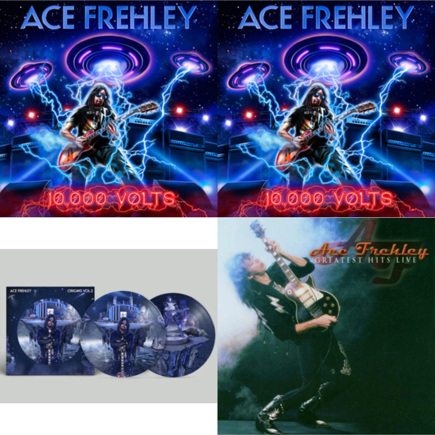 Ace Frehley - Greatest Hits Live & 10,000 Volts (Edge Only Splatter/Metal Gym Locker/Red Splatter LP Vinyl) & 10,000 Volts (Orange Tabby LP Vinyl) & Origins: Vol. 2 (Picture Disc)