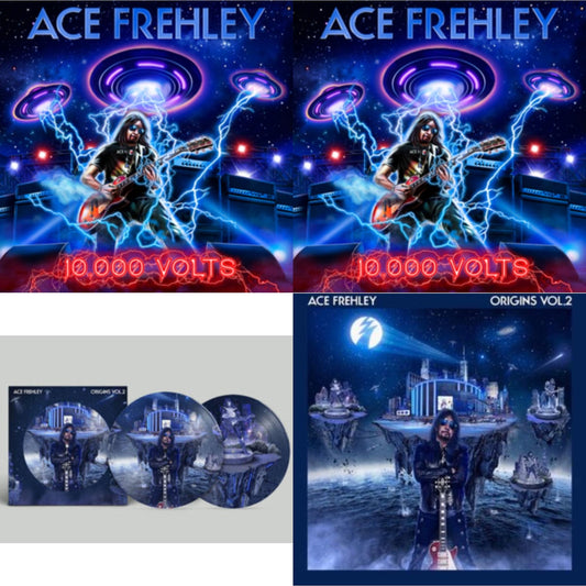 Ace Frehley - 10,000 Volts (Edge Only Splatter/Metal Gym Locker/Red Splatter LP Vinyl) & 10,000 Volts (Orange Tabby LP Vinyl) & Origins: Vol. 2 (Picture Disc) & Origins Vol.2 (Blue & White LP Vinyl)