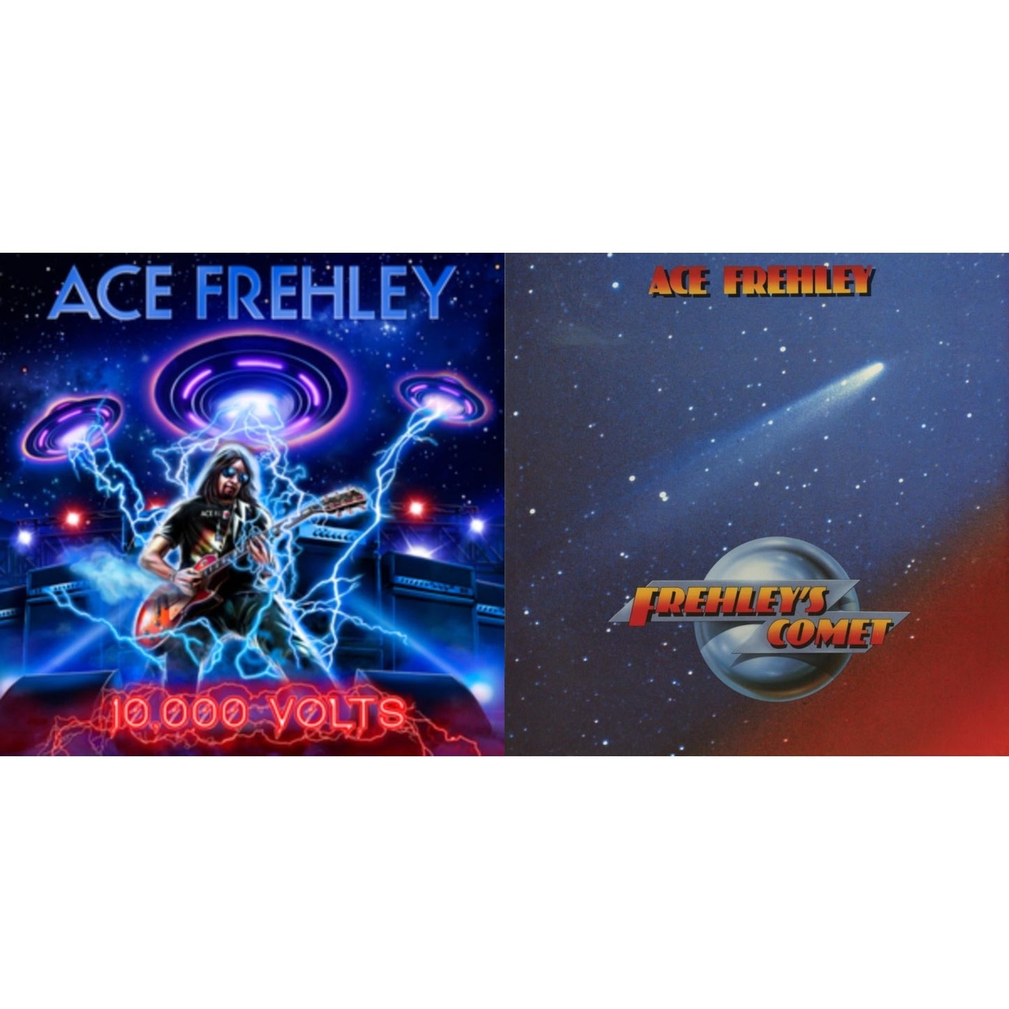 Ace Frehley - 10,000 Volts (Orange Tabby LP Vinyl) & Frehley's Comet (Red & Blue Hand Poured Effect LP Vinyl)