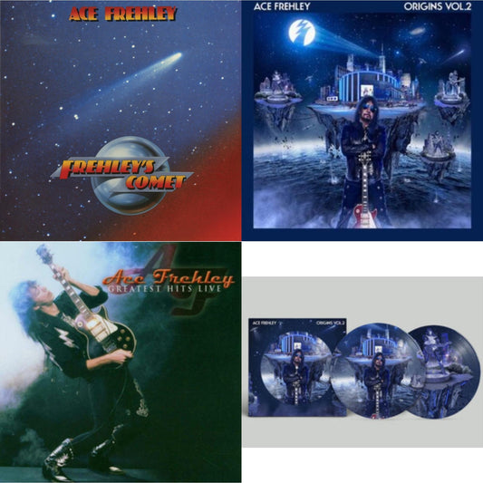 Ace Frehley - Greatest Hits Live & Origins Vol.2 (Blue & White LP Vinyl) & Origins: Vol. 2 (Picture Disc) & Frehley's Comet (Red & Blue Hand Poured Effect LP Vinyl)