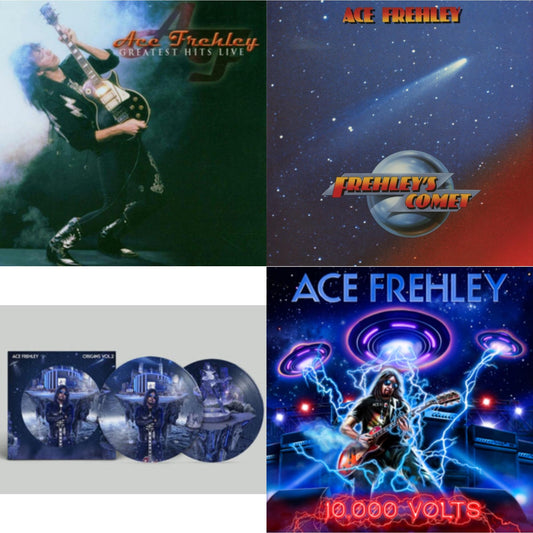 Ace Frehley - Greatest Hits Live & 10,000 Volts (Edge Only Splatter/Metal Gym Locker/Red Splatter LP Vinyl) & Origins: Vol. 2 (Picture Disc) & Frehley's Comet (Red & Blue Hand Poured Effect LP Vinyl)