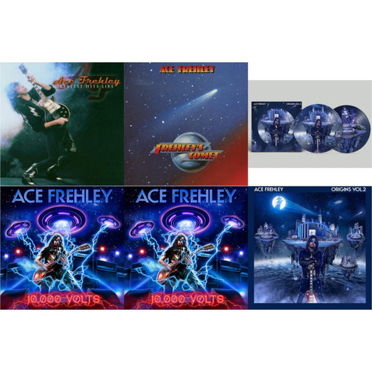 Ace Frehley - Greatest Hits Live & 10,000 Volts (Edge Only Splatter/Metal Gym Locker/Red Splatter LP Vinyl) & 10,000 Volts (Orange Tabby LP Vinyl) & Origins Vol.2 (Blue & White LP Vinyl) & Origins: Vol. 2 (Picture Disc) & Frehley's Comet (Red & Blue