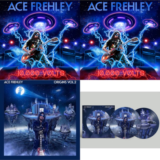 Ace Frehley - 10,000 Volts (Edge Only Splatter/Metal Gym Locker/Red Splatter LP Vinyl) & 10,000 Volts (Orange Tabby LP Vinyl) & Origins Vol.2 (Blue & White LP Vinyl) & Origins: Vol. 2 (Picture Disc)