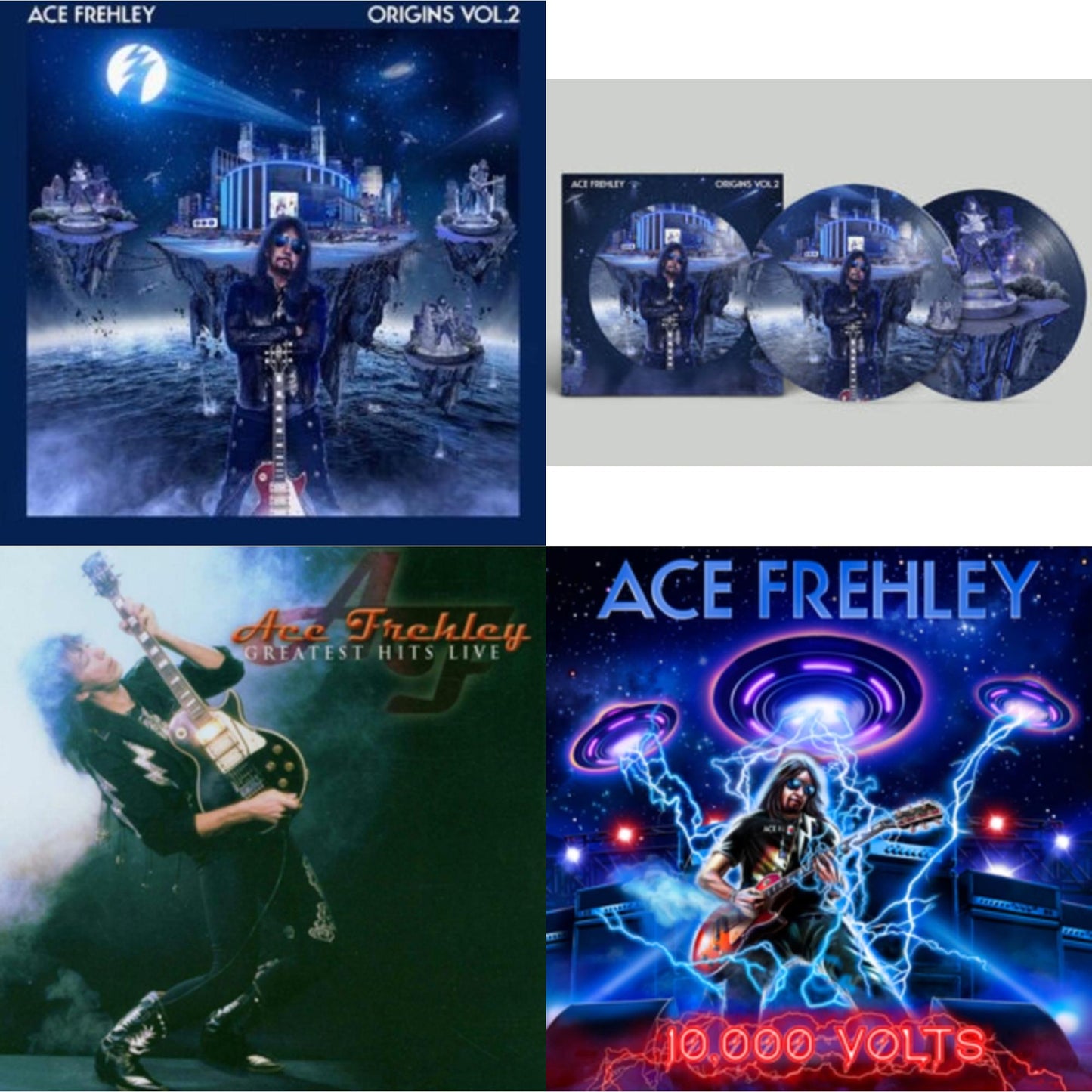 Ace Frehley - Greatest Hits Live & 10,000 Volts (Orange Tabby LP Vinyl) & Origins Vol.2 (Blue & White LP Vinyl) & Origins: Vol. 2 (Picture Disc)