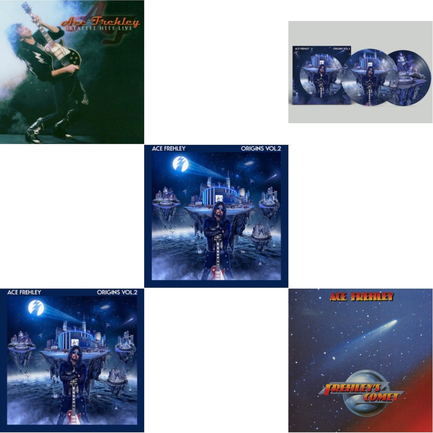 Ace Frehley - Greatest Hits Live & Origins Vol.2 (Blue & White LP Vinyl) & Origins: Vol. 2 (I) & Origins: Vol. 2 (Picture Disc) & Frehley's Comet (Red & Blue Hand Poured Effect LP Vinyl)