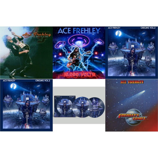 Ace Frehley - Greatest Hits Live & 10,000 Volts (Dragons Den LP Vinyl) & Origins Vol.2 (Blue & White LP Vinyl) & Origins: Vol. 2 (I) & Origins: Vol. 2 (Picture Disc) & Frehley's Comet (Red & Blue Hand Poured Effect LP Vinyl)