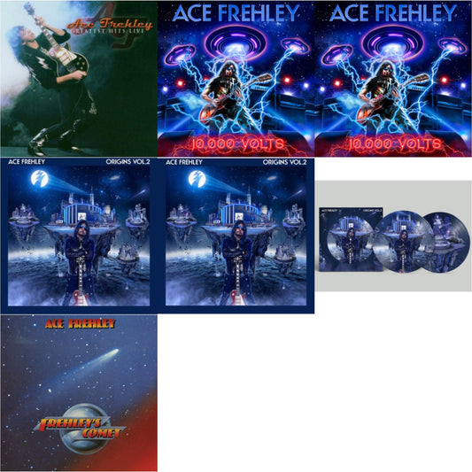 Ace Frehley - Greatest Hits Live & 10,000 Volts (Dragons Den LP Vinyl) & 10,000 Volts (Orange Tabby LP Vinyl) & Origins Vol.2 (Blue & White LP Vinyl) & Origins: Vol. 2 (I) & Origins: Vol. 2 (Picture Disc) & Frehley's Comet (Red & Blue Hand Poured