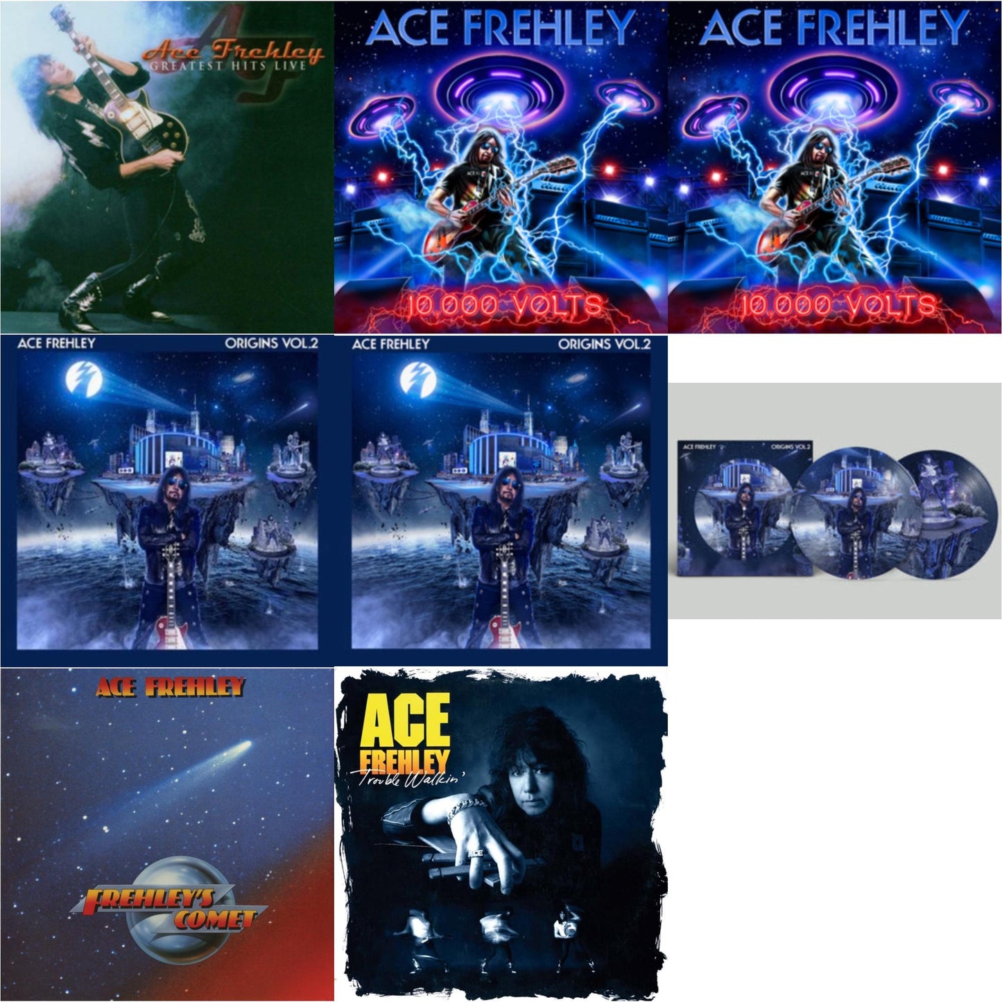 Ace Frehley - Greatest Hits Live & 10,000 Volts (Dragons Den LP Vinyl) & 10,000 Volts (Orange Tabby LP Vinyl) & Origins Vol.2 (Blue & White LP Vinyl) & Origins: Vol. 2 (I) & Origins: Vol. 2 (Picture Disc) & Frehley's Comet (Red & Blue Hand Poured