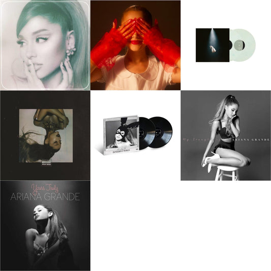 Ariana Grande - Positions (Coke Bottle Clear LP Vinyl) & Eternal Sunshine (X) (Ruby LP Vinyl) & Eternal Sunshine Deluxe: Brighter Days Ahead (X) (Translucent Marble Vinyl/2LP) & Thank U, Next & Dangerous Woman (2LP) & My Everything & Yours Truly