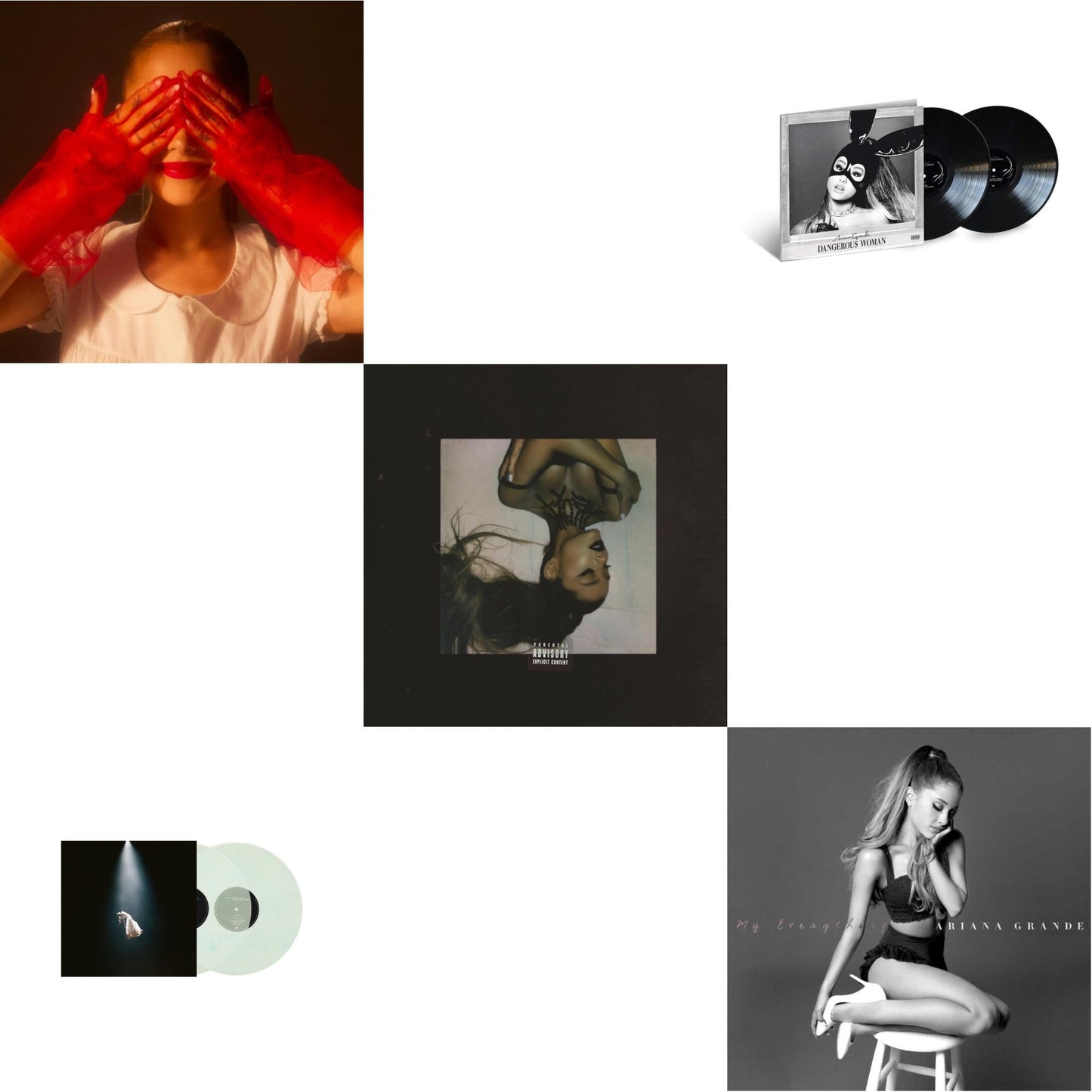 Ariana Grande - Eternal Sunshine (X) (Ruby LP Vinyl) & Eternal Sunshine Deluxe: Brighter Days Ahead (X) (Translucent Marble Vinyl/2LP) & Thank U, Next & Dangerous Woman (2LP) & My Everything