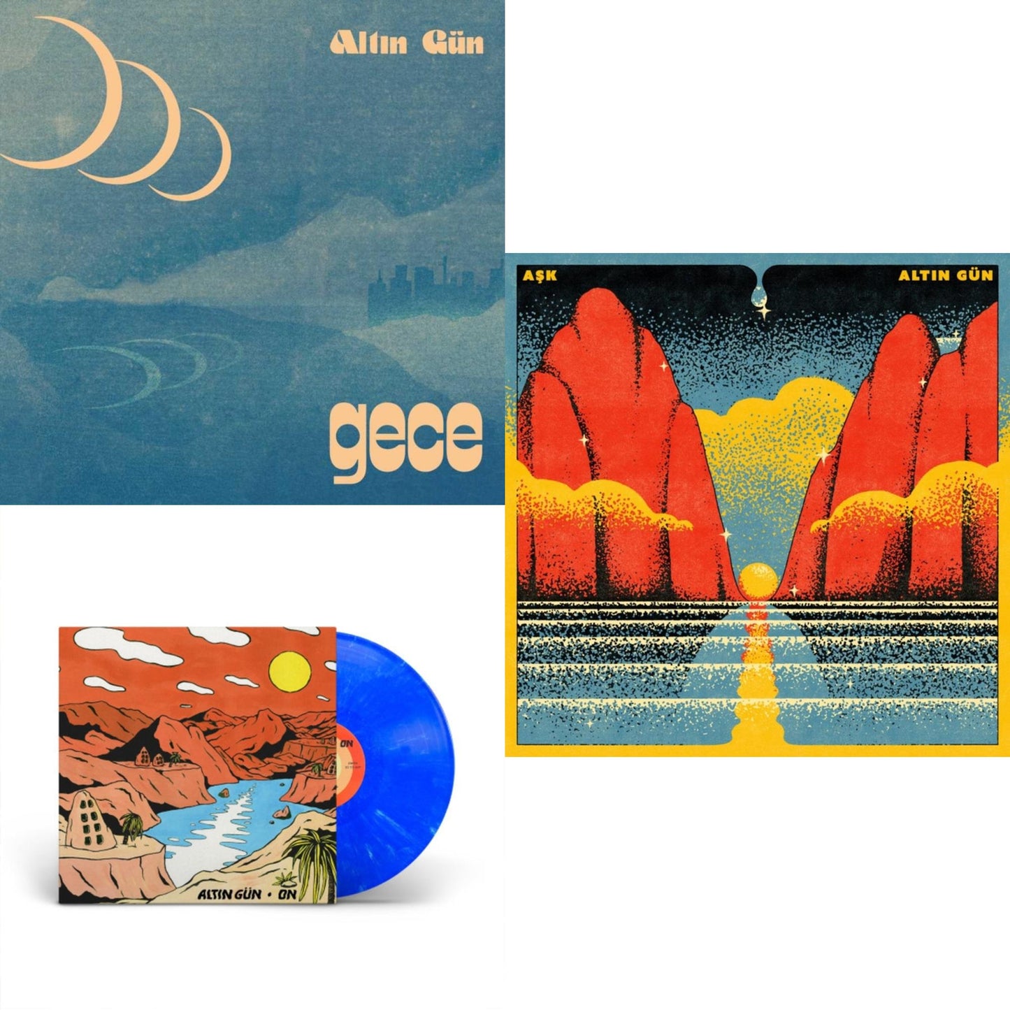 Altin Gun - On (Turquoise & White Swirl LP Vinyl) & Gece (Summer Sky Wave LP Vinyl) & Ask (Red LP Vinyl)