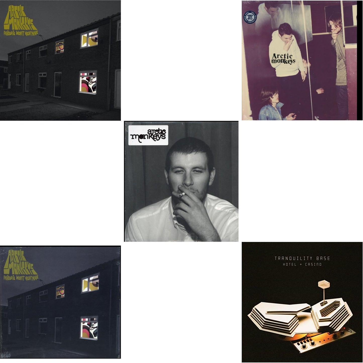 Arctic Monkeys - Favourite Worst Nightmare & Favourite Worst Nightmare (Gatefold) & Whatever People Say I Am That's What I Am Not & Humbug (Dl Card) & Tranquility Base Hotel & Casino (Dl Card) - LP Vinyl Bundle