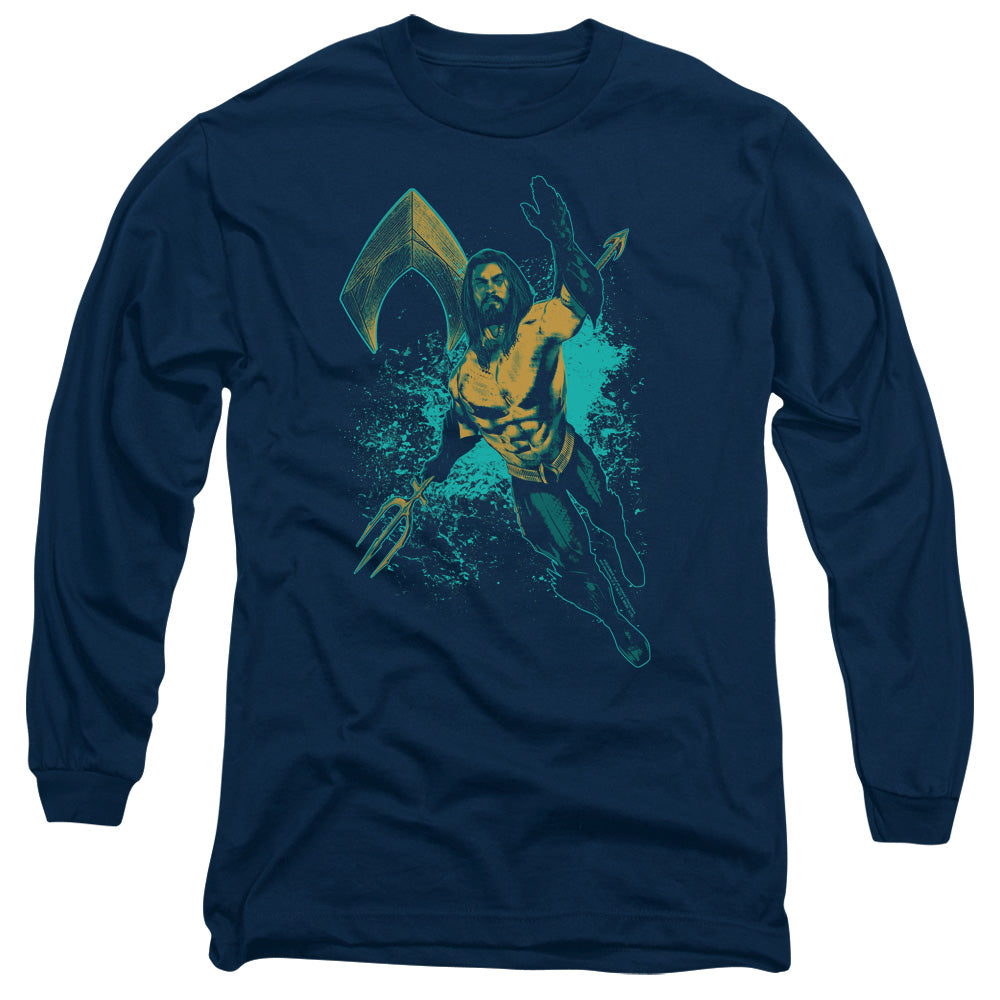 Aquaman Movie Make A Splash Mens Long Sleeve Shirt Navy Officially Licensed