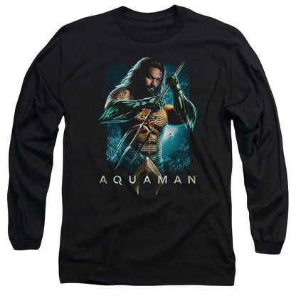 Aquaman Movie Trident Mens Long Sleeve Shirt Black Officially Licensed