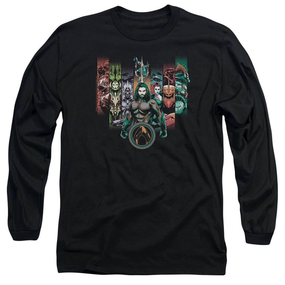 Aquaman Movie Unite The Kingdoms Mens Long Sleeve Shirt Black Officially Licensed