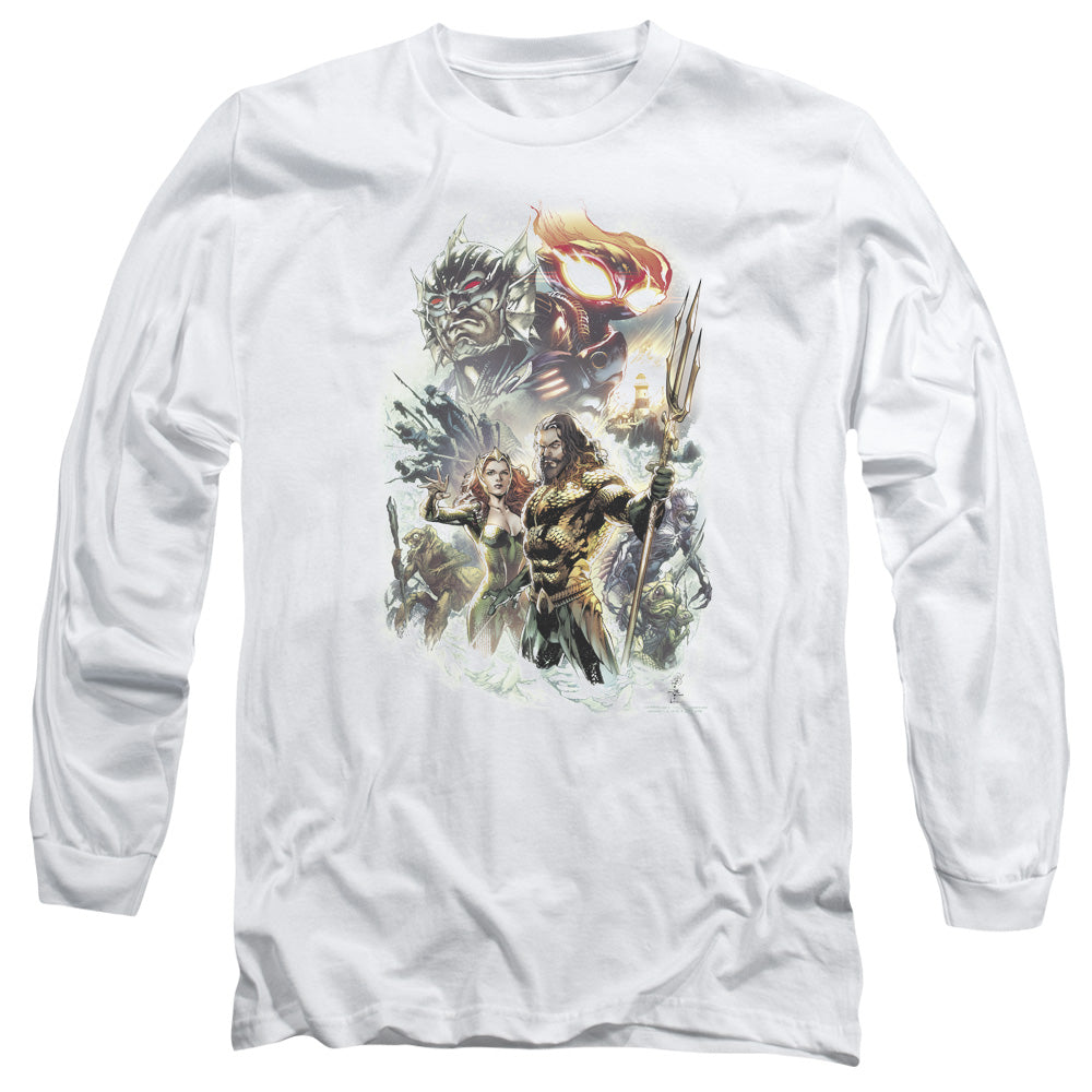 Aquaman Movie King Of Atlantis Mens Long Sleeve Shirt White Officially Licensed