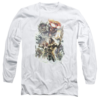 Aquaman Movie King Of Atlantis Mens Long Sleeve Shirt White Officially Licensed