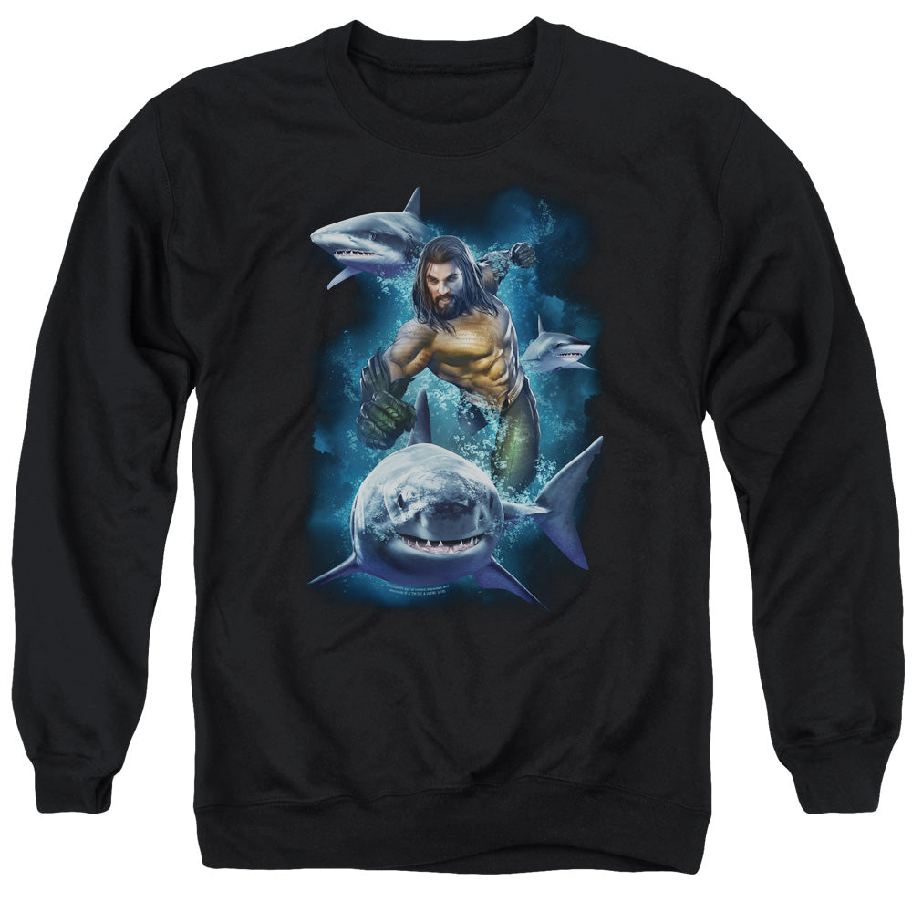 Aquaman Movie Swimming With Sharks Mens Crewneck Sweatshirt Black Officially Licensed