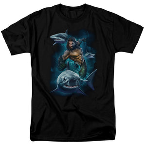 Aquaman Movie Swimming With Sharks Mens T Shirt Black